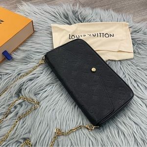 Louis Vuitton Felicie Black Empreinte Leather Crossbody Wallet with Gold Chain